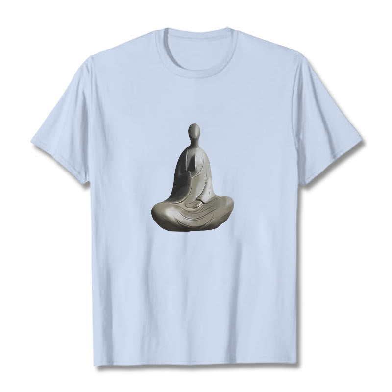Camiseta de algodón con estampado de Buda sin forma y Buddha Stones en color gris - Cian claro - 2XL - image 13