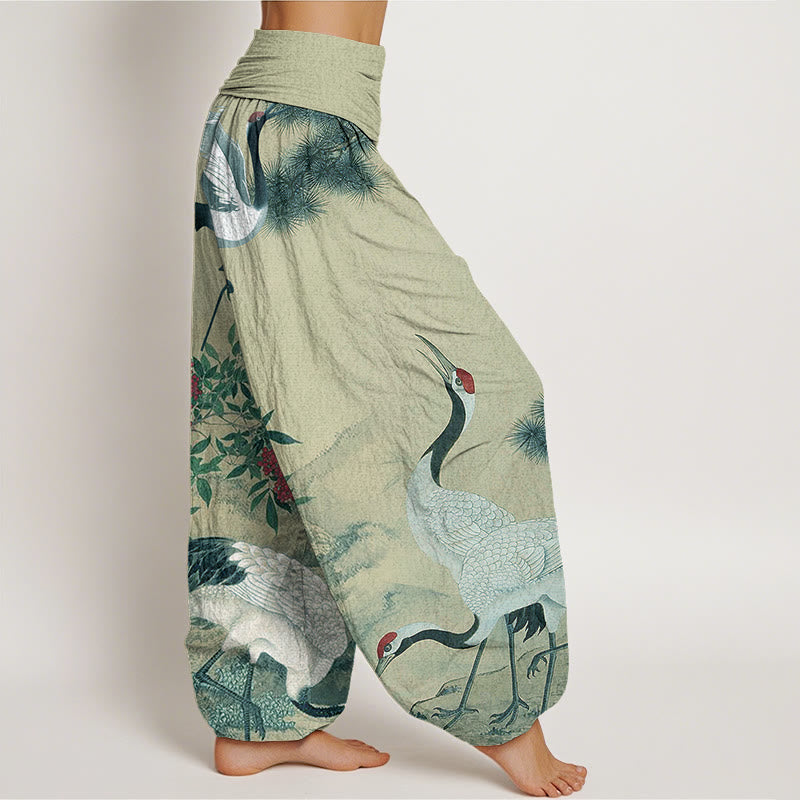 Pantalones harén con cintura elástica para mujer, estilo casual, con diseño de grulla de corona roja y pino en la montaña, con piedras de Buddha Stones - image 6