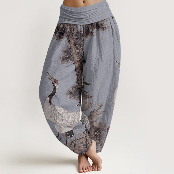 Pantalones harén con cintura elástica para mujer, estilo casual, con diseño de grulla de corona roja y pino en la montaña, con piedras de Buddha Stones - Azul acero claro - US22，UK/AU26，EU54 (6XL) - image 8
