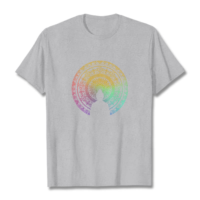 Camiseta de algodón con diseño de mandala con degradado colorido y Buddha Stones - Gris claro - 2XL - image 20