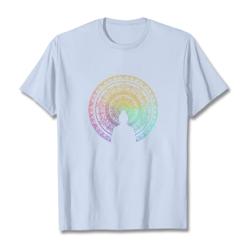 Camiseta de algodón con diseño de mandala con degradado colorido y Buddha Stones - Cian claro - 2XL - image 15