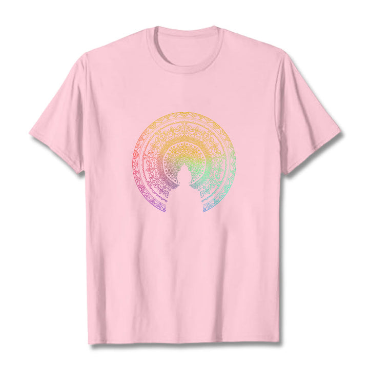 Camiseta de algodón con diseño de mandala con degradado colorido y Buddha Stones - rosa claro - 2XL - image 17