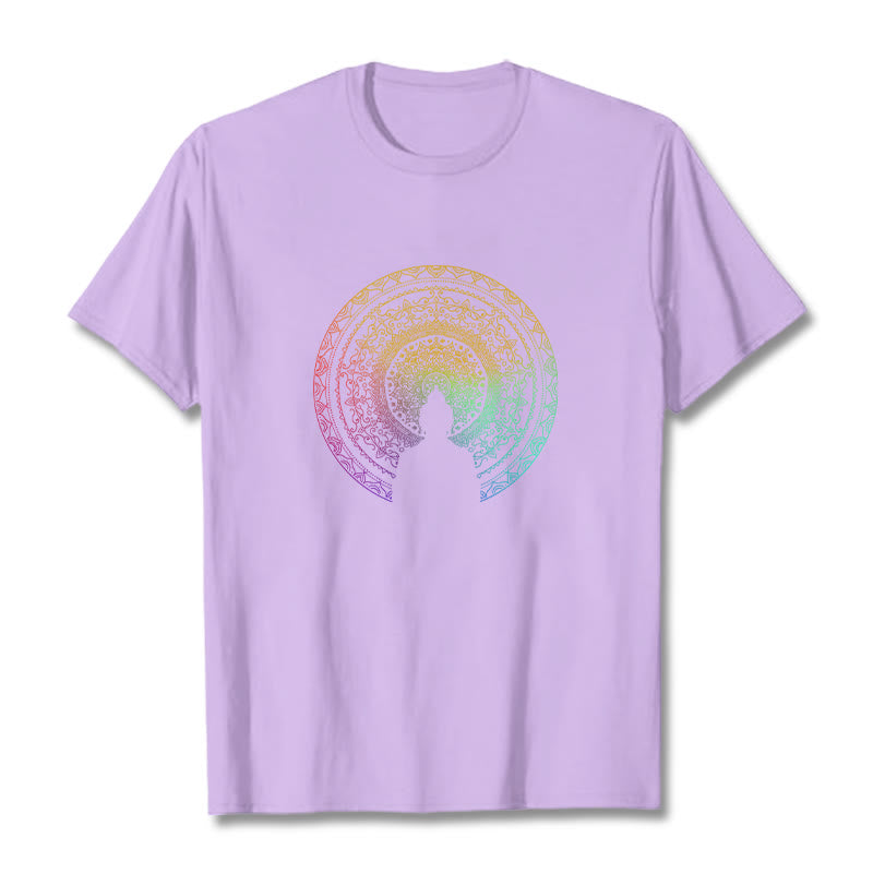 Camiseta de algodón con diseño de mandala con degradado colorido y Buddha Stones - Ciruela - 2XL - image 16