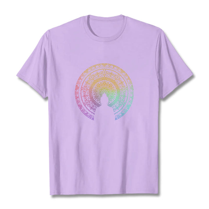 Camiseta de algodón con diseño de mandala con degradado colorido y Buddha Stones - Ciruela - 2XL - image 16