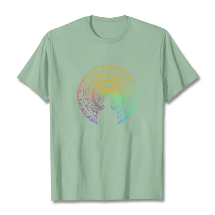 Camiseta de algodón con diseño de mandala con degradado colorido y Buddha Stones - Verde pálido - 2XL - image 13