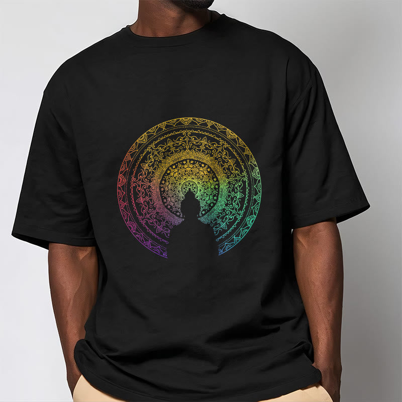 Camiseta de algodón con diseño de mandala con degradado colorido y Buddha Stones - image 1