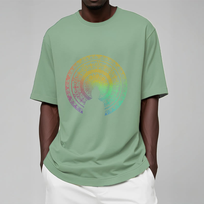 Camiseta de algodón con diseño de mandala con degradado colorido y Buddha Stones - image 14