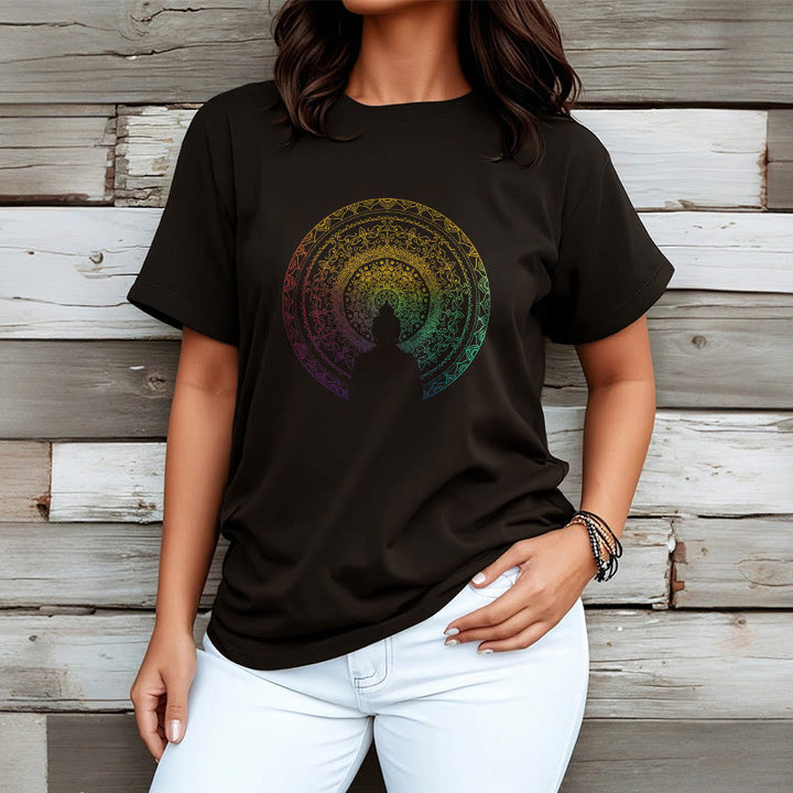 Camiseta de algodón con diseño de mandala con degradado colorido y Buddha Stones - image 3