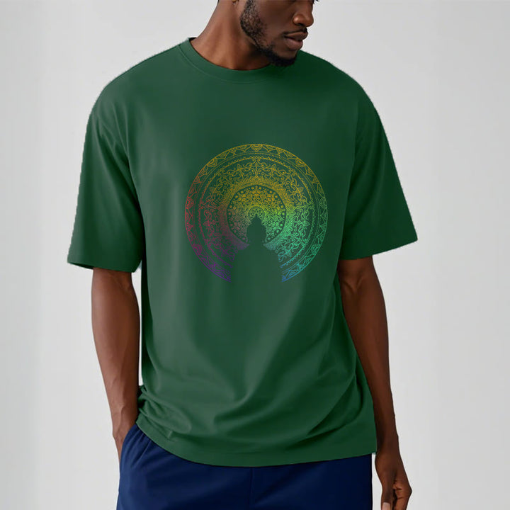 Camiseta de algodón con diseño de mandala con degradado colorido y Buddha Stones - image 6