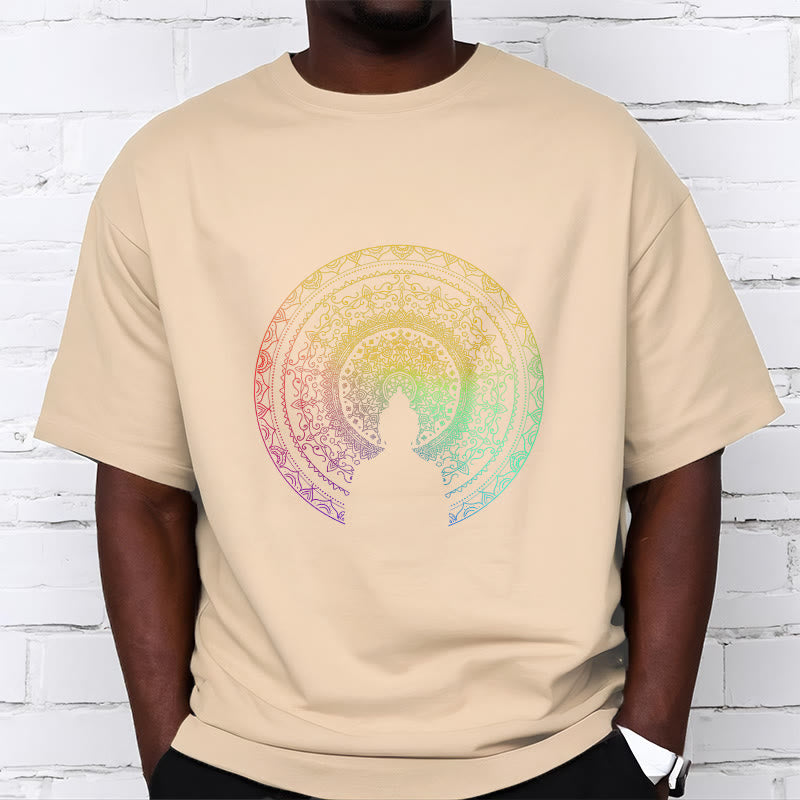 Camiseta de algodón con diseño de mandala con degradado colorido y Buddha Stones - image 11