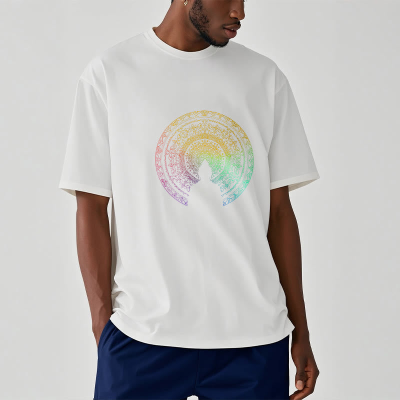 Camiseta de algodón con diseño de mandala con degradado colorido y Buddha Stones - image 10
