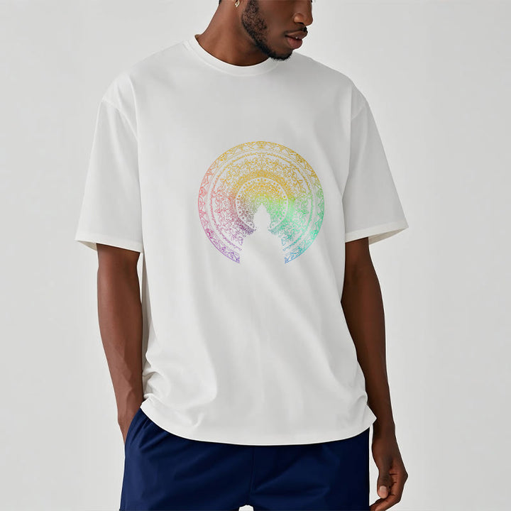 Camiseta de algodón con diseño de mandala con degradado colorido y Buddha Stones - image 10
