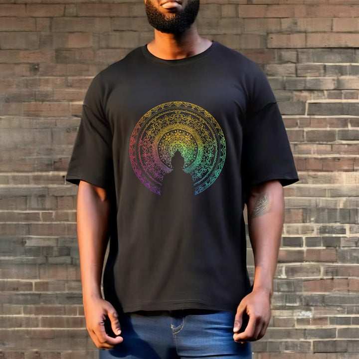 Camiseta de algodón con diseño de mandala con degradado colorido y Buddha Stones - image 2