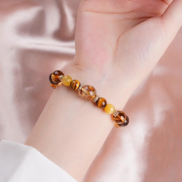 Pulsera de la felicidad con citrino, topacio y ojo de tigre de Buddha Stones