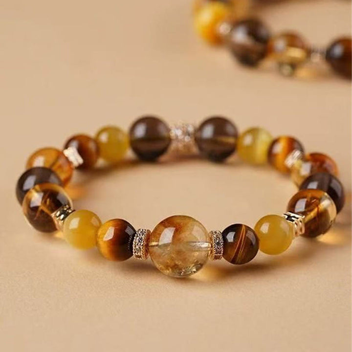 Pulsera de la felicidad con citrino, topacio y ojo de tigre de Buddha Stones