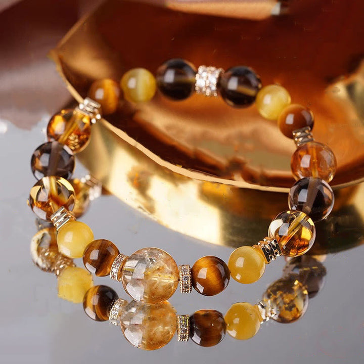 Pulsera de la felicidad con citrino, topacio y ojo de tigre de Buddha Stones