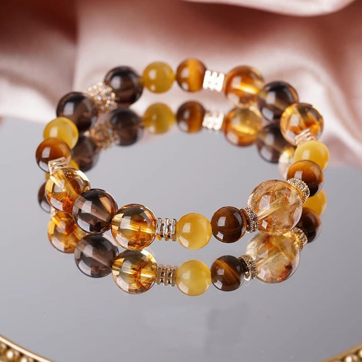 Pulsera de la felicidad con citrino, topacio y ojo de tigre de Buddha Stones