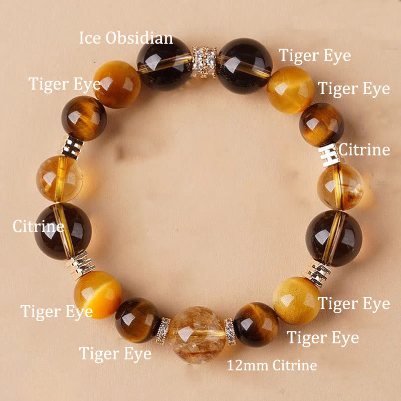 Pulsera de la felicidad con citrino, topacio y ojo de tigre de Buddha Stones