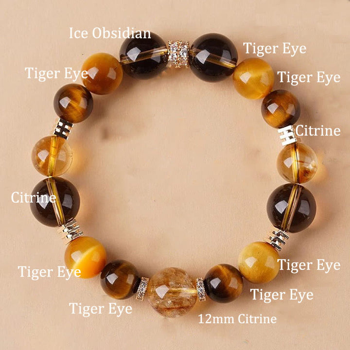Pulsera de la felicidad con citrino, topacio y ojo de tigre de Buddha Stones