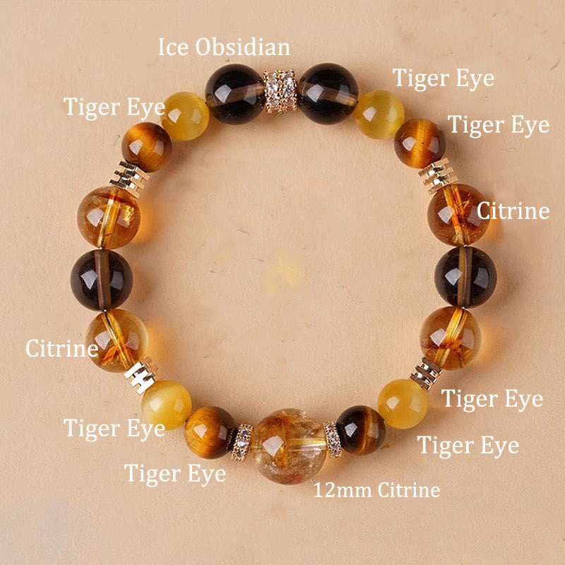 Pulsera de la felicidad con citrino, topacio y ojo de tigre de Buddha Stones