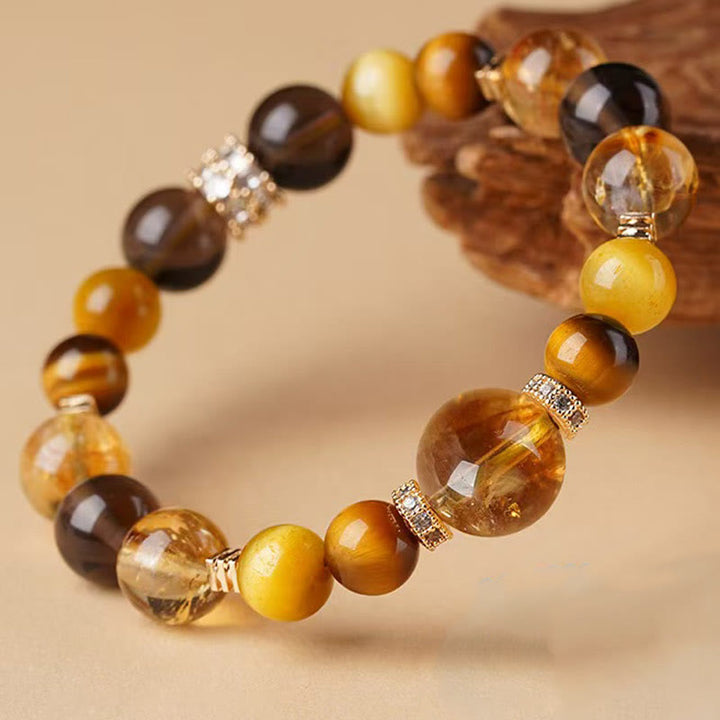 Pulsera de la felicidad con citrino, topacio y ojo de tigre de Buddha Stones