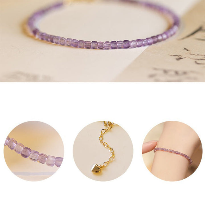Pulsera de paz interior de cobre bañada en oro de 14 k con cuentas ultrafinas de amatista natural de 2,5 mm y Buddha Stones