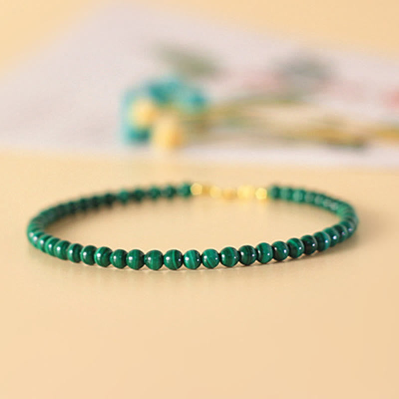 Pulsera antiansiedad de cobre bañada en oro de 14 k con cuentas de malaquita natural de 4 mm y Buddha Stones