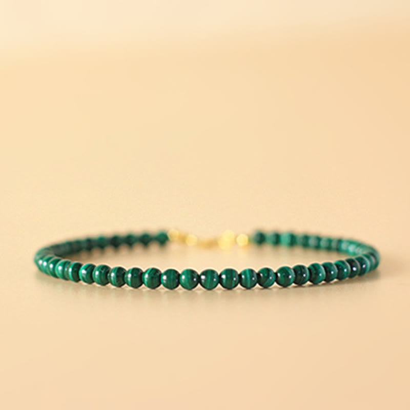 Pulsera antiansiedad de cobre bañada en oro de 14 k con cuentas de malaquita natural de 4 mm y Buddha Stones