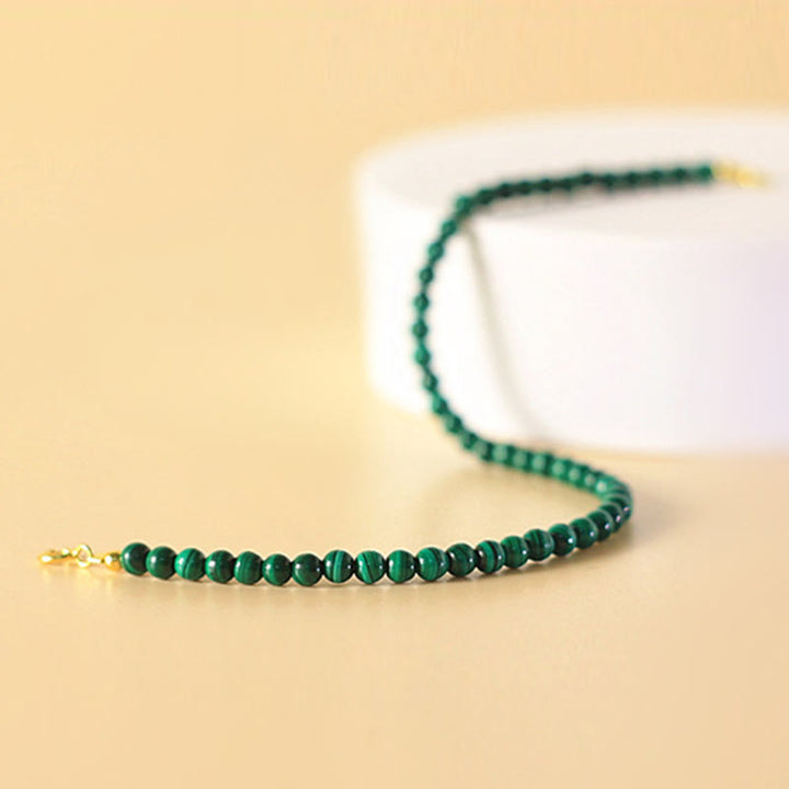 Pulsera antiansiedad de cobre bañada en oro de 14 k con cuentas de malaquita natural de 4 mm y Buddha Stones