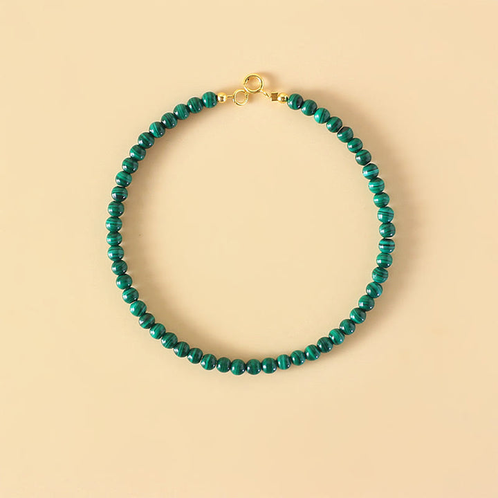 Pulsera antiansiedad de cobre bañada en oro de 14 k con cuentas de malaquita natural de 4 mm y Buddha Stones
