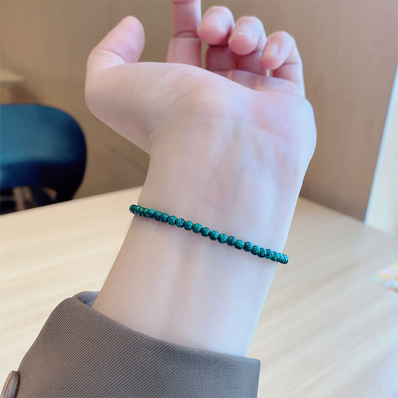 Pulsera antiansiedad de cobre bañada en oro de 14 k con cuentas de malaquita natural de 4 mm y Buddha Stones
