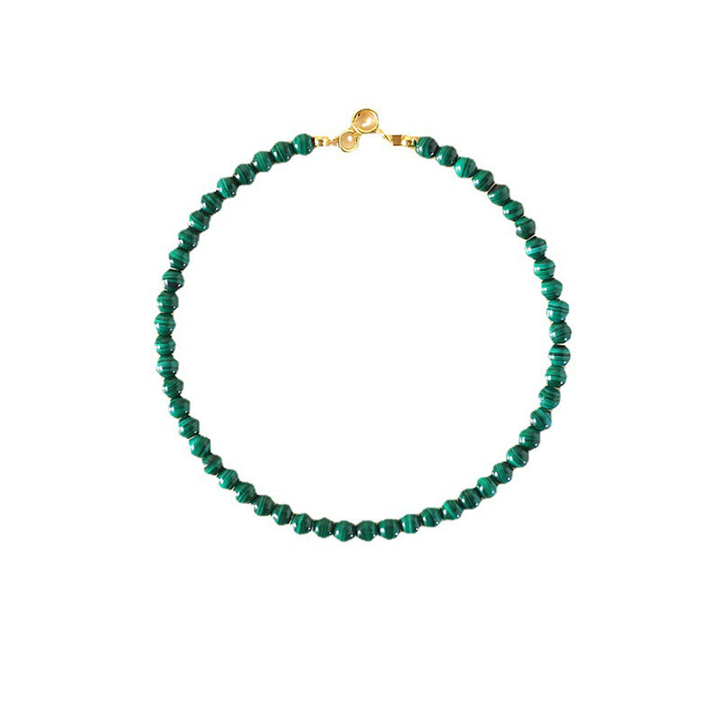 Pulsera antiansiedad de cobre bañada en oro de 14 k con cuentas de malaquita natural de 4 mm y Buddha Stones