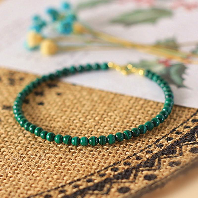 Pulsera antiansiedad de cobre bañada en oro de 14 k con cuentas de malaquita natural de 4 mm y Buddha Stones