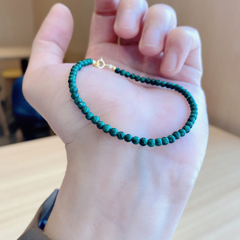 Pulsera antiansiedad de cobre bañada en oro de 14 k con cuentas de malaquita natural de 4 mm y Buddha Stones