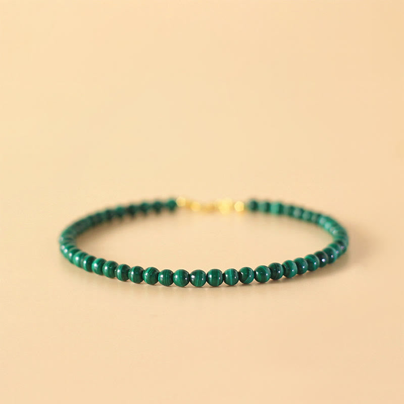 Pulsera antiansiedad de cobre bañada en oro de 14 k con cuentas de malaquita natural de 4 mm y Buddha Stones
