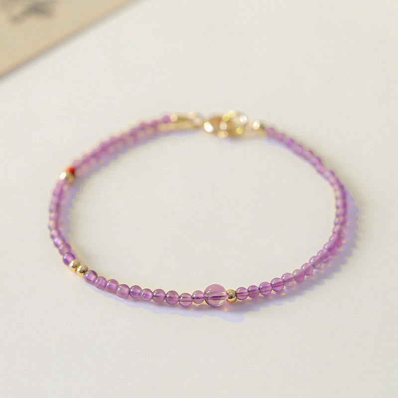 Pulsera de meditación de paz interior con Buddha Stones ultrafinas de 2 mm y amatista natural bañada en oro de 14 k y cobre