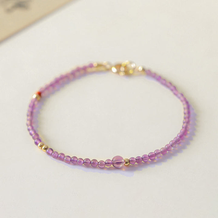 Pulsera de meditación de paz interior con Buddha Stones ultrafinas de 2 mm y amatista natural bañada en oro de 14 k y cobre