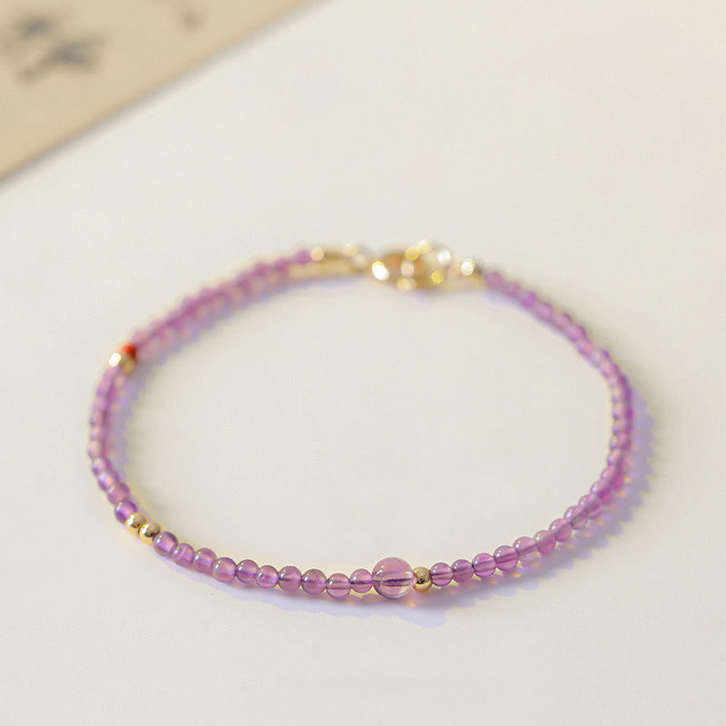 Pulsera de meditación de paz interior con Buddha Stones ultrafinas de 2 mm y amatista natural bañada en oro de 14 k y cobre