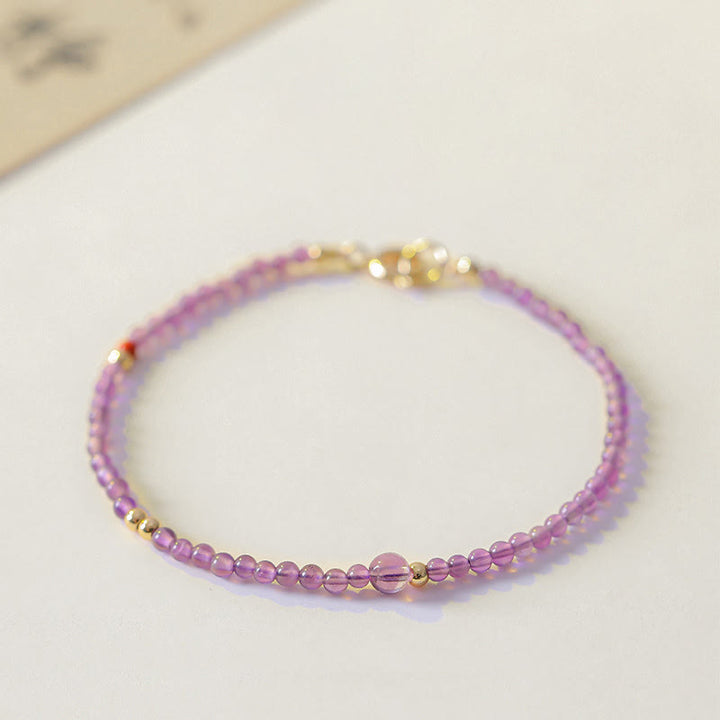 Pulsera de meditación de paz interior con Buddha Stones ultrafinas de 2 mm y amatista natural bañada en oro de 14 k y cobre