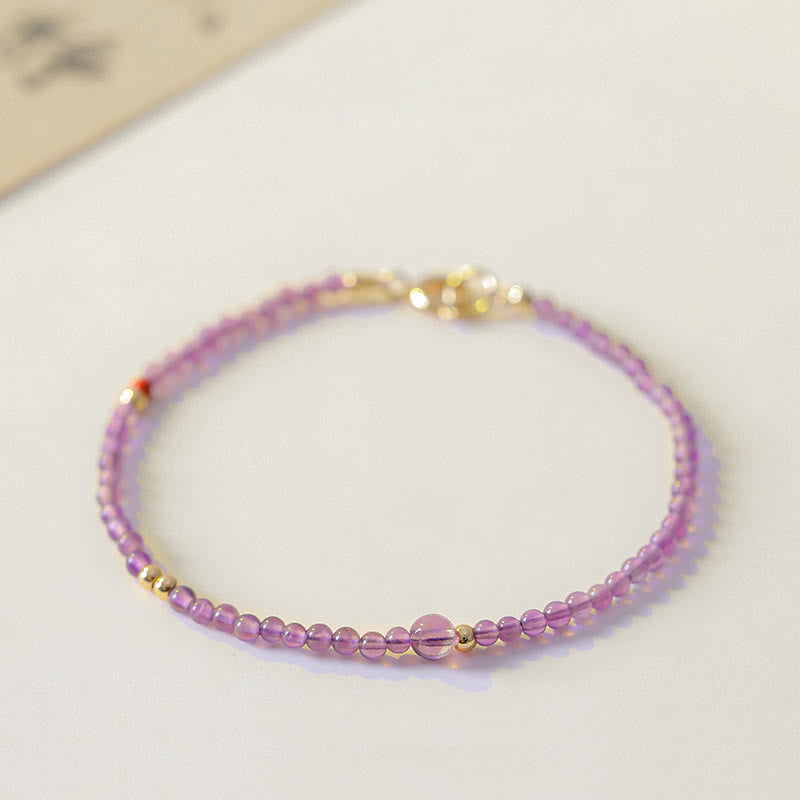 Pulsera de meditación de paz interior con Buddha Stones ultrafinas de 2 mm y amatista natural bañada en oro de 14 k y cobre