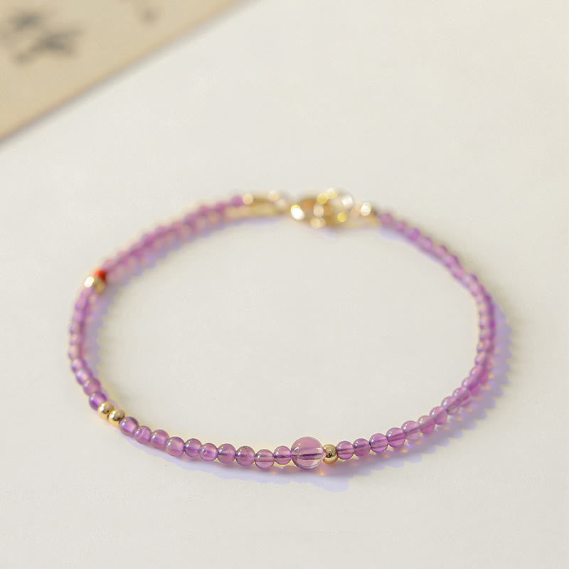 Pulsera de meditación de paz interior con Buddha Stones ultrafinas de 2 mm y amatista natural bañada en oro de 14 k y cobre
