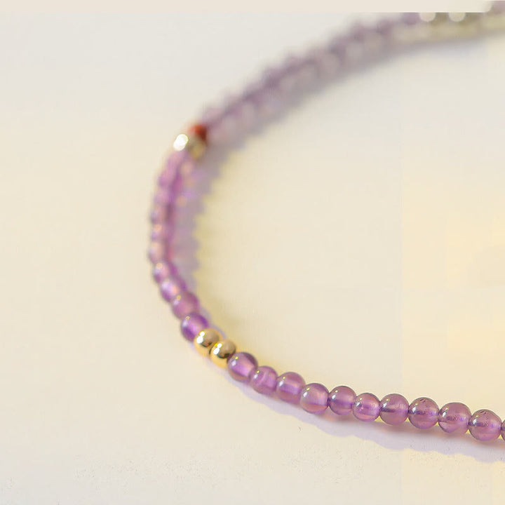 Pulsera de meditación de paz interior con Buddha Stones ultrafinas de 2 mm y amatista natural bañada en oro de 14 k y cobre