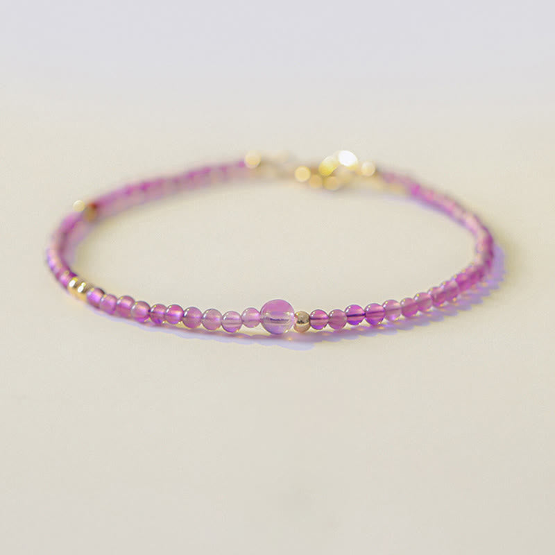 Pulsera de meditación de paz interior con Buddha Stones ultrafinas de 2 mm y amatista natural bañada en oro de 14 k y cobre