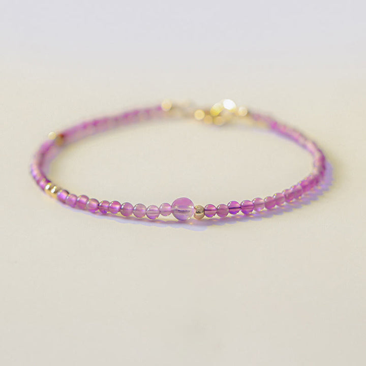Pulsera de meditación de paz interior con Buddha Stones ultrafinas de 2 mm y amatista natural bañada en oro de 14 k y cobre