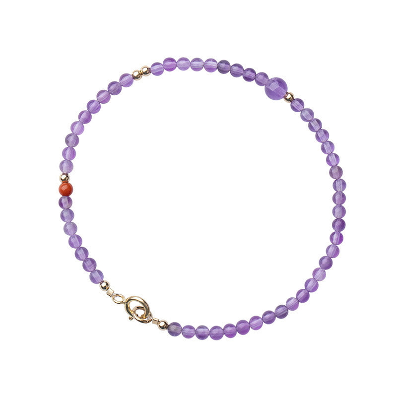 Pulsera de meditación de paz interior con Buddha Stones ultrafinas de 2 mm y amatista natural bañada en oro de 14 k y cobre