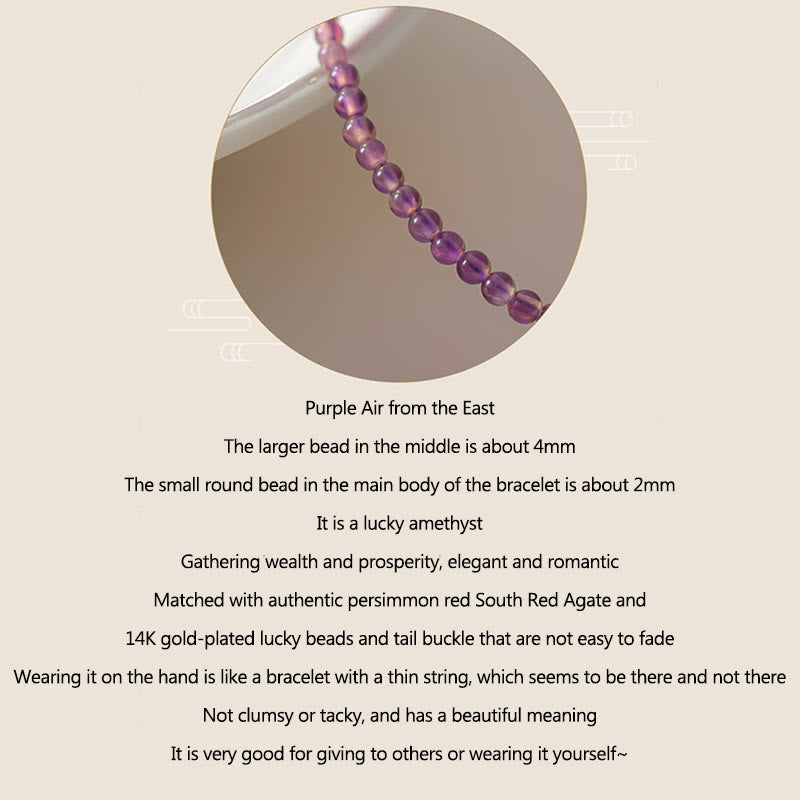 Pulsera de meditación de paz interior con Buddha Stones ultrafinas de 2 mm y amatista natural bañada en oro de 14 k y cobre