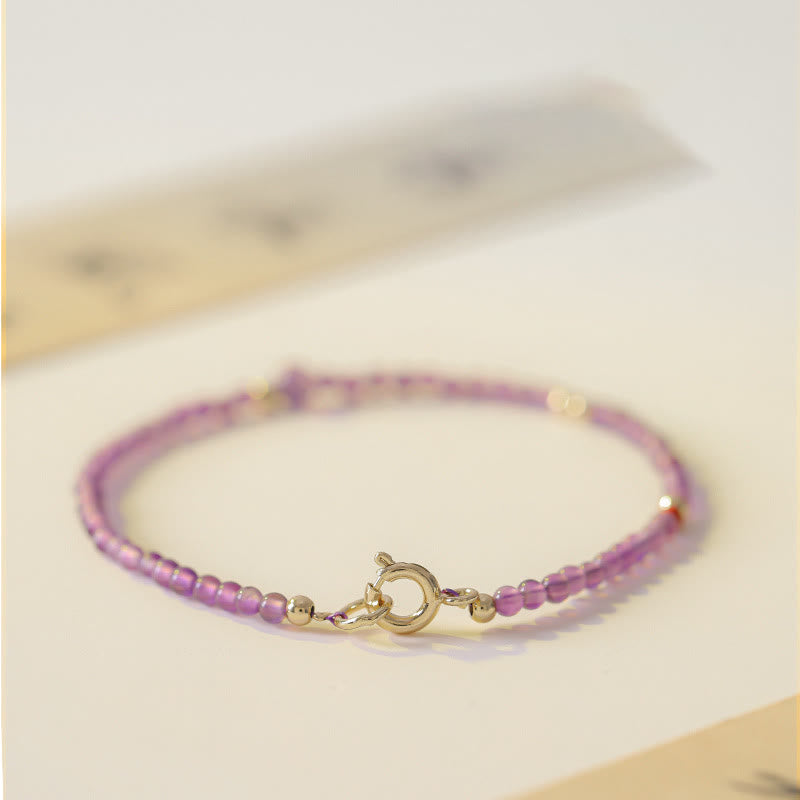 Pulsera de meditación de paz interior con Buddha Stones ultrafinas de 2 mm y amatista natural bañada en oro de 14 k y cobre