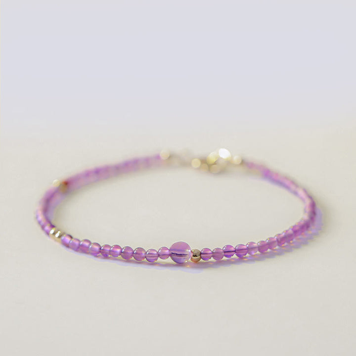 Pulsera de meditación de paz interior con Buddha Stones ultrafinas de 2 mm y amatista natural bañada en oro de 14 k y cobre