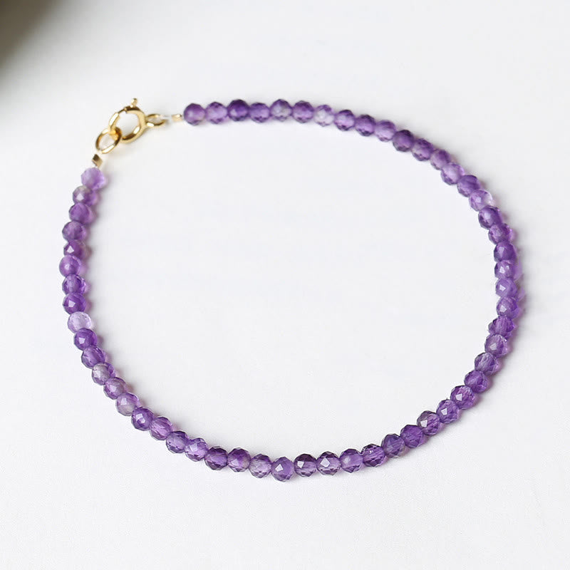 Pulsera de conciencia espiritual de cobre bañado en oro de 14 k con cuentas ultrafinas de amatista natural de 3 mm y Buddha Stones