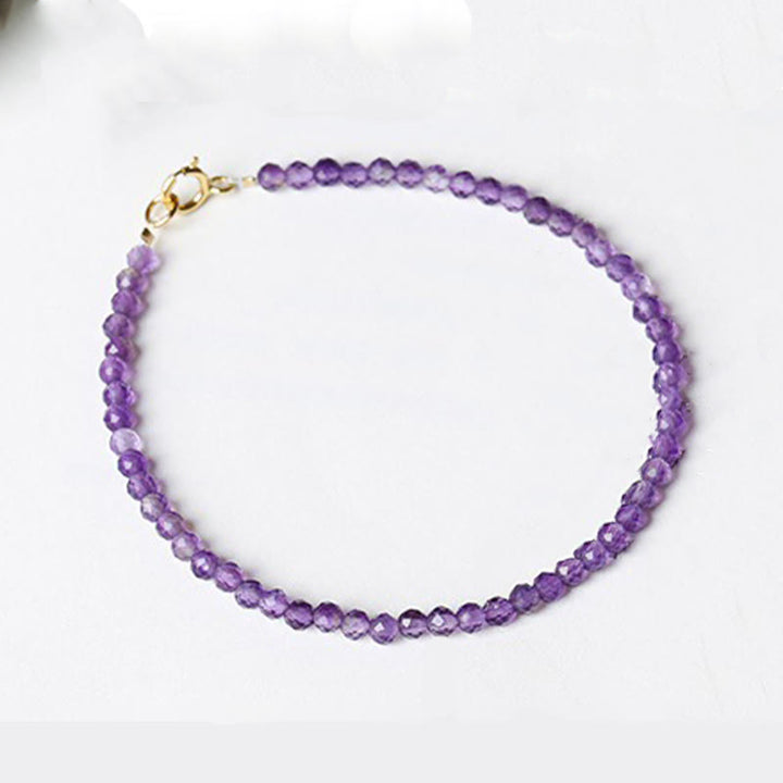 Pulsera de conciencia espiritual de cobre bañado en oro de 14 k con cuentas ultrafinas de amatista natural de 3 mm y Buddha Stones